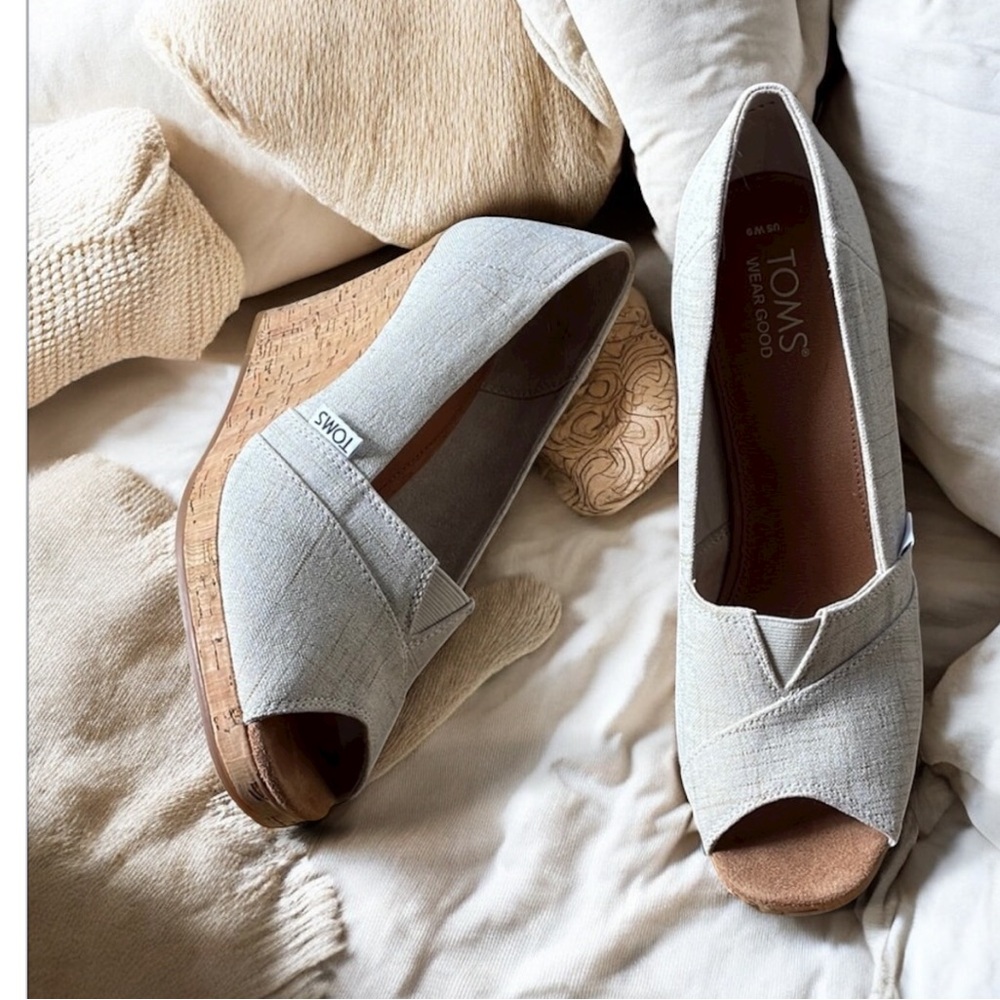 Toms Tan Wedge Sandals with Cork Heel